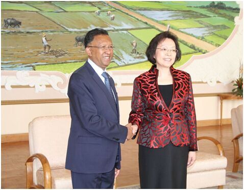 新任驻马达加斯加大使杨小茸向马总统埃里递交国书